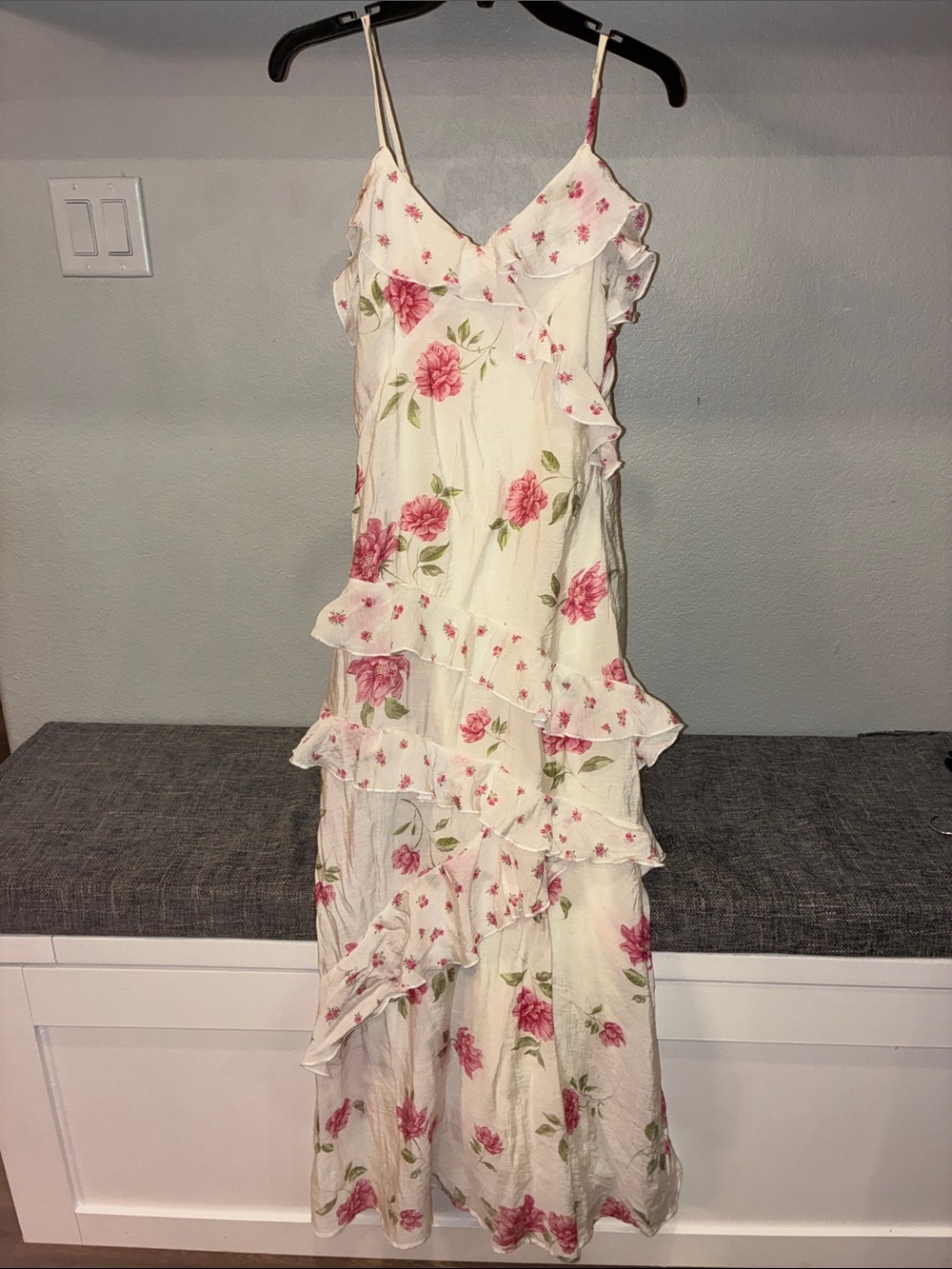 Jessica Simpson White Maxi Dress with Pink Floral Print
